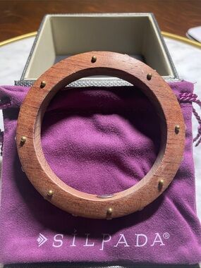 Silpada Wooden Bangle Bracelet in Brown with Gold Accents
